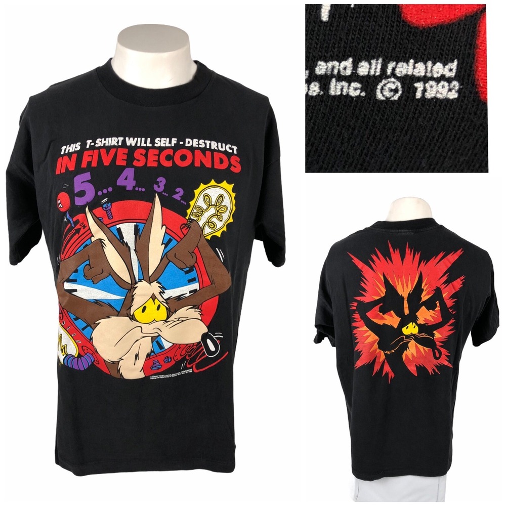 Vintage 1992 Wile E Coyote Looney Tunes Shirt XL Double Sided Single Stitch USA